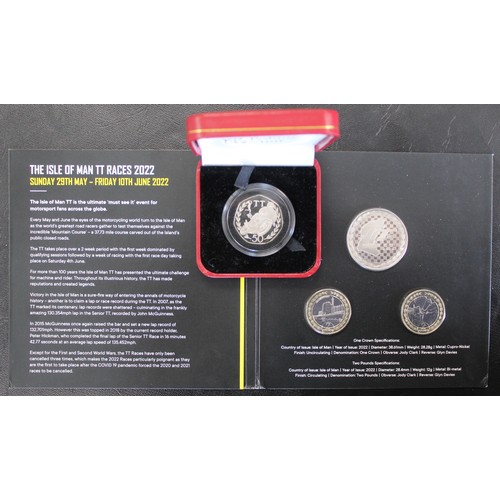 2133 - Isle of Man 1981 silver proof TT 50p and a 2022 3-coin set for the 2022 event. The silver proof case... 