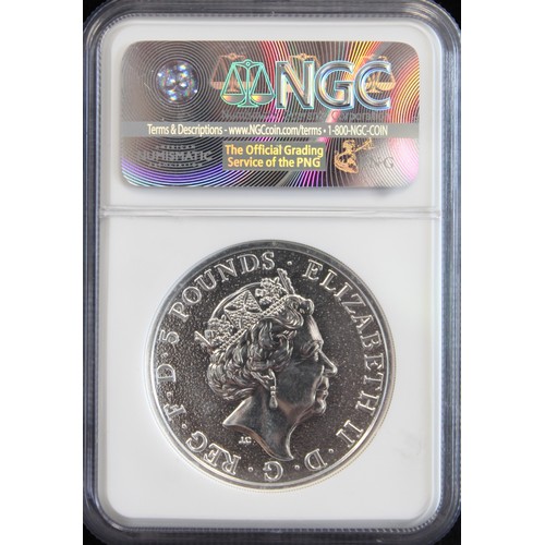 2180 - 2017 2oz silver Queen's Beasts Red Dragon of Wales. Graded NGC MS63, harshly so in our opinion.