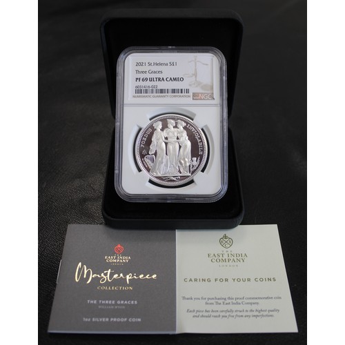 2235 - St. Helena 2021 Silver proof Three Graces. Graded NGC PF69 Ultra Cameo. Struck from 1oz of fine silv... 