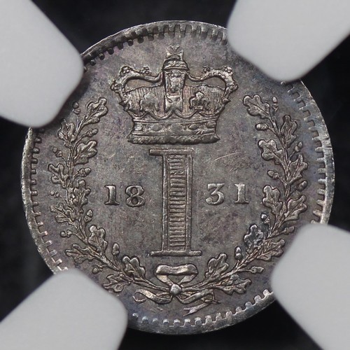 2077 - 1831 Maundy Penny, William IV. Graded NGC MS62 with soft underlying purple hues. aUNC. [ESC 2436 (pa... 