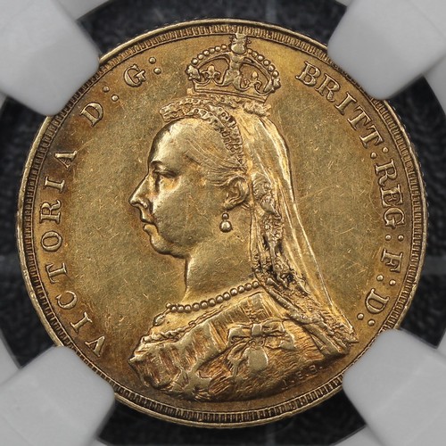 2022 - Australia, 1887M Sovereign, Victoria. Melbourne Mint. Angled J in J.E.B. Graded NGC AU55, the surfac... 