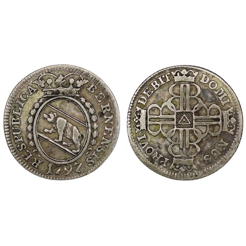 2214 - Switzerland, Bern, 1797 10 Kreutzers. Obv. crowned oval arms of Bern, rev. crowned monogram in cruci... 