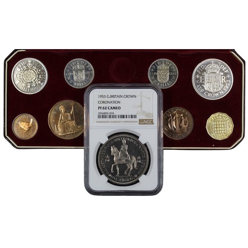 2098 - 1953 Part proof set, Elizabeth II. Presented in original red case of issue with the crown graded NGC... 