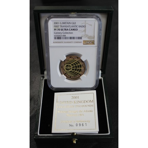 2025 - 2001 Marconi Wireless gold proof £2 coin. Graded NGC PF70 Ultra Cameo, joint Top Pop, and pres... 