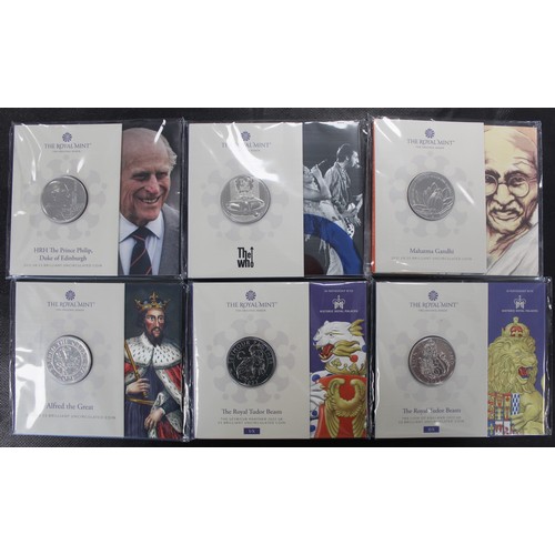 2161 - A selection of BUNC £5 coins in Royal Mint presentation packs (6) comprising 2021 Prince Phili... 