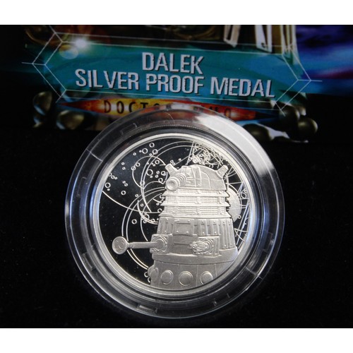 2198 - Doctor Who Royal Mint silver proof medals (2) comprising The Dalek and The Tenth Doctor. Both struck... 