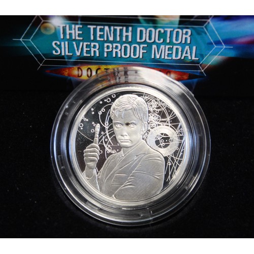 2198 - Doctor Who Royal Mint silver proof medals (2) comprising The Dalek and The Tenth Doctor. Both struck... 