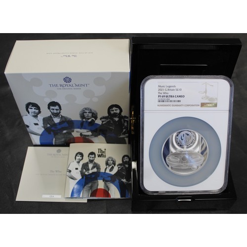 2178 - 2021 The Who silver proof 5oz £10 coin. Part of the Music Legends series, graded PF69 Ultra Ca... 