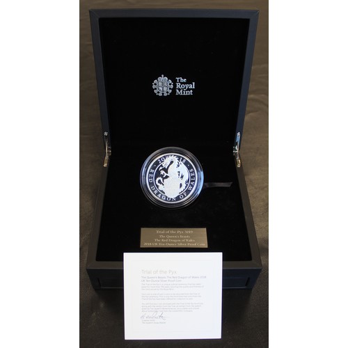 2190 - Trial of the Pyx 2018 Queen's Beasts 10oz silver proof £10, The Red Dragon of Wales. The Trial of th... 