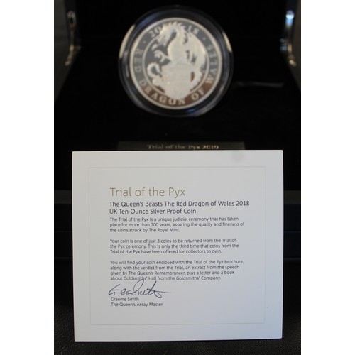 2190 - Trial of the Pyx 2018 Queen's Beasts 10oz silver proof £10, The Red Dragon of Wales. The Trial of th... 