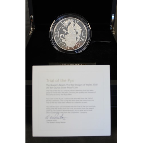 2190 - Trial of the Pyx 2018 Queen's Beasts 10oz silver proof £10, The Red Dragon of Wales. The Trial of th... 