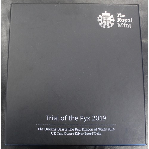 2190 - Trial of the Pyx 2018 Queen's Beasts 10oz silver proof £10, The Red Dragon of Wales. The Trial of th... 