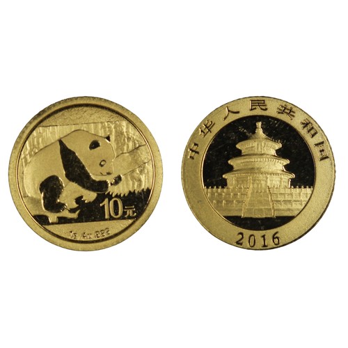 2031 - China 2016 gold 10 yuan Panda. Struck from 1g of fine gold and in original Shenzen Guobao Mint packa... 