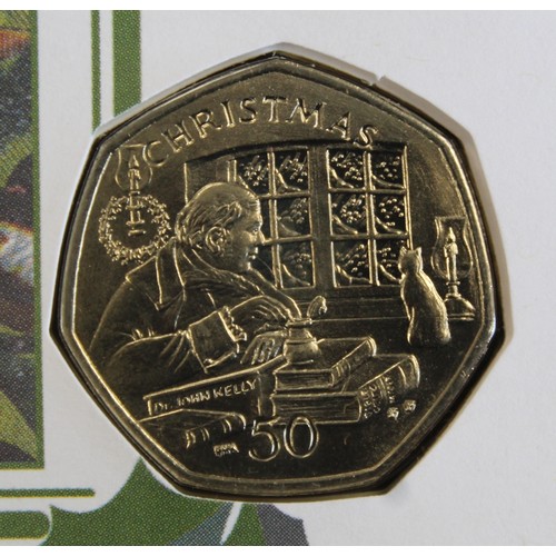 2114A - Isle of Man 2000 Christmas 50p in PNC/FDC. Uncirculated diamond finish with BB die. The envelope wit... 