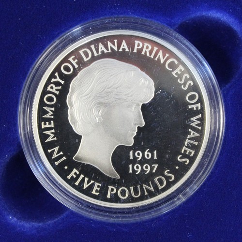 2159A - Silver proof £5 coins (3) comprising 1999 Princess Diana, 2002 Queen Elizabeth II Golden Jubilee &am... 