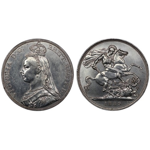 145 - 1889 Crown, Victoria. Obv. Jubilee bust, Rev. St. George & Dragon. Cleaned, EF. [ESC 299, Bull 2... 