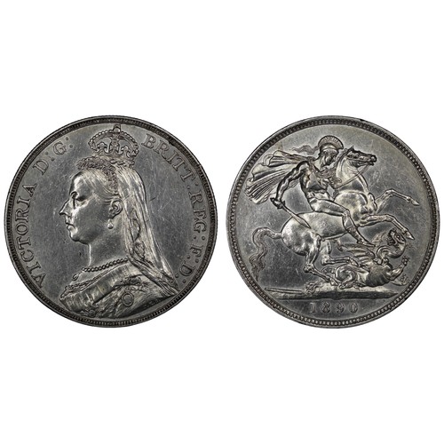 146 - 1890 Crown, Victoria. Obv. Jubilee bust, Rev. St. George & Dragon. Cleaned, EF. [ESC 300, Bull 2... 