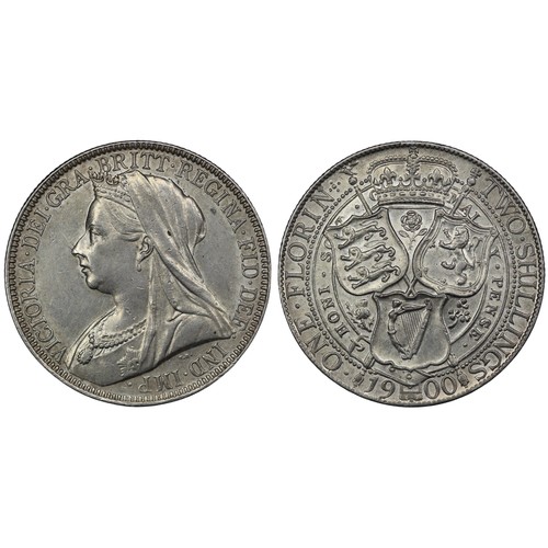 222 - 1900 Florin, Victoria. Obv. old veiled head, Rev. three shields of England, Scotland & Ireland w... 