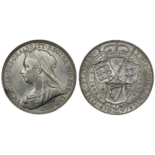 220 - 1897 Florin, Victoria. Obv. old veiled head, Rev. three shields of England, Scotland & Ireland w... 