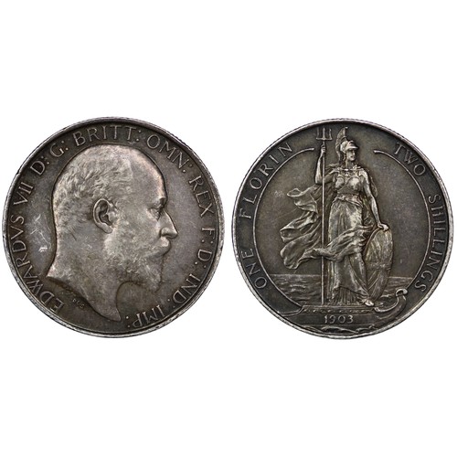 225 - 1903 Florin, Edward VII. Obv. Bare head facing right, Rev. Britannia standing on ship's bow. Obverse... 