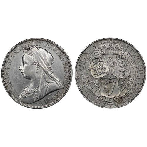 223 - 1901 Florin, Victoria. Obv. old veiled head, Rev. three shields of England, Scotland & Ireland w... 