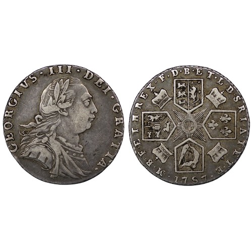 82 - 1787 Sixpence, George III. Semée of hearts in Hanoverian Arms. nVF, toned. [ESC 1626, Bull 21... 