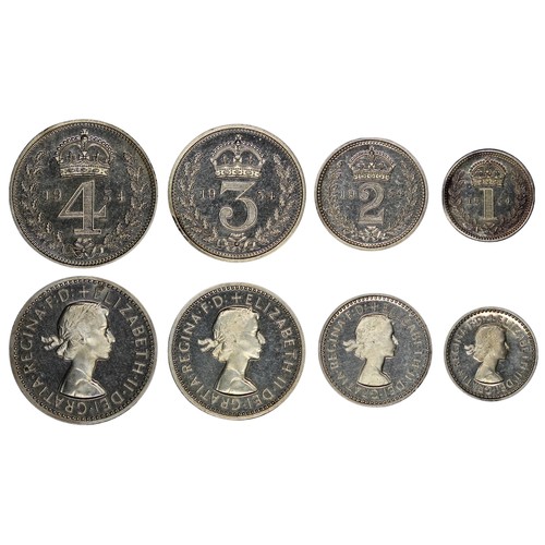 347 - 1954 Maundy Set, George VI. Obv. young head facing right, Rev. crowned denominations dividing date. ... 