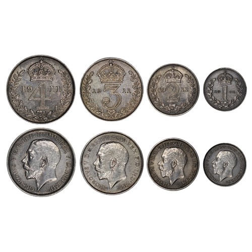 334 - 1911 Maundy Set, George V. Obv. bare head left, Rev. crowned denominations dividing date. A seemingl... 