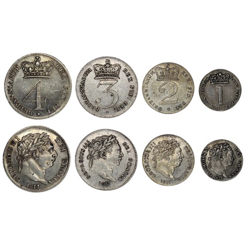 304 - 1817 Maundy Set, George III. A made set of uniform dates. Type D/5 with laureate 