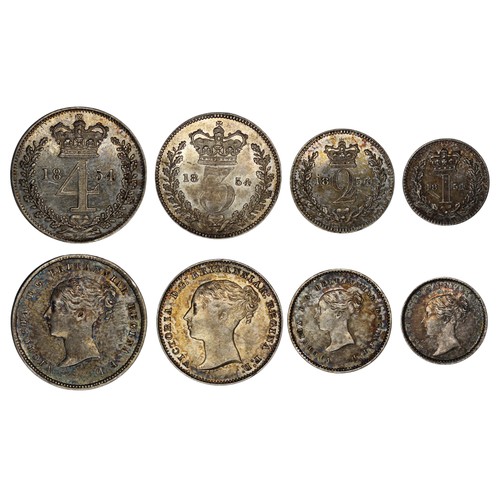 311 - 1854 Maundy Set, Victoria. Obv. young head, rev. crowned denominations dividing date. A part made se... 