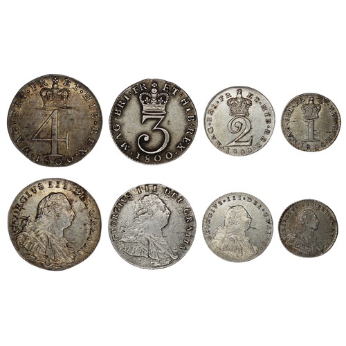 303 - 1800 Maundy Set, George III. A made set of uniform dates. Type C/4 with old laureate and draped bust... 