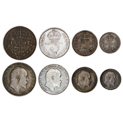 331 - 1907 Maundy Set, Edward VII. Obv. Bare head facing right, Rev. crowned denominations dividing date. ... 