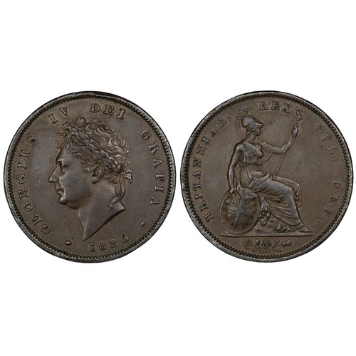 357 - 1826 Penny, George IV. Obv. laureate head facing left, Rev. A, plain saltire. Long-term stored in PV... 