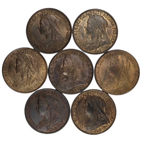 370 - Pennies (7), Victoria old veiled head. A nice partial date run from 1895-1901 and comprising 1895, 1... 