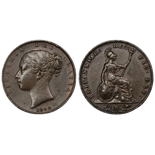 387 - 1844 Farthing, Victoria young head. The Key series date and always keenly sought by collectors. VF o... 