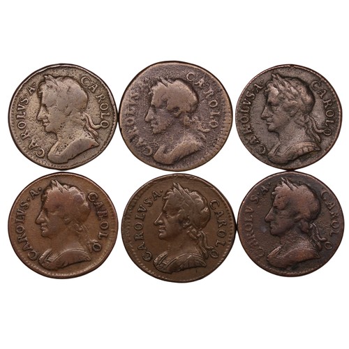 389 - Farthings (6), Charles II, comprising 1672, 1672 (possibly no stops obv), 1673, 1674 (2) & 1675.... 