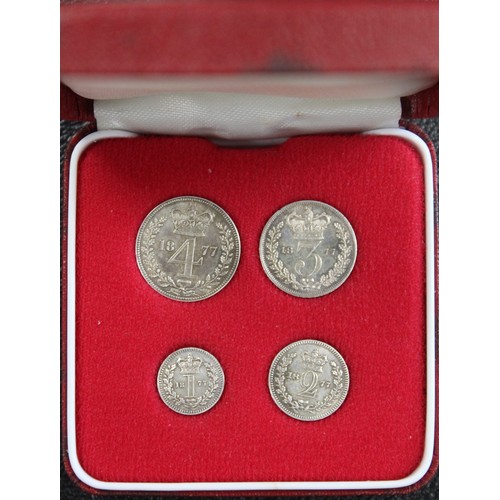 86 - 1877 Maundy Set, Victoria, housed in a modern red case. An evenly matched original set, cleaned with... 