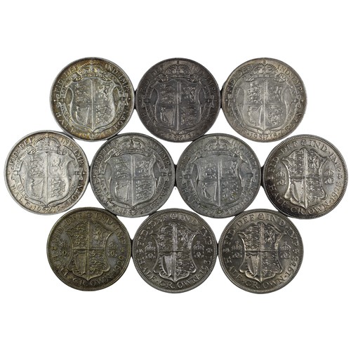 213 - Halfcrowns (10), George V, comprising 1911, 1913, 1918, 1919, 1923, 1927, 1928, 1929, 1931 & 193... 