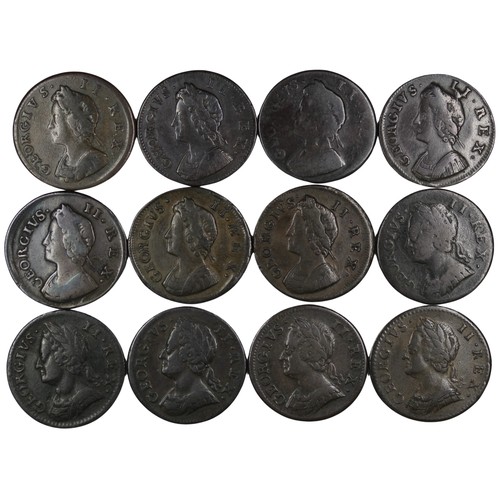 392 - Farthings (12), George II comprising 1730, 1731 (2), 1733, 1736, 1737 large date, 1739, 1746 (2), 17... 