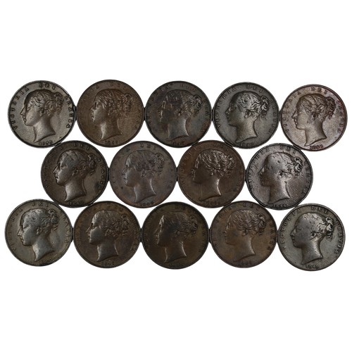 397 - Farthings (14), Victoria young head 1838-1849 partial date run, comprising 1838, 1839, 1840 (2), 184... 