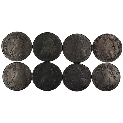 390 - Farthings (8), William & Mary and William III comprising 1694 (4), 1695, 1697, 1699 DIE & 17... 