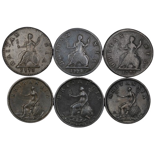 393 - Farthings (6), George III comprising 1773, 1774, 1775, 1799, 1806 & 1807. All from long-term sto... 