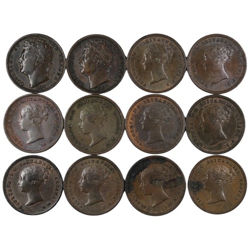 403 - Half Farthings (12), George IV & Victoria young head comprising 1828 helmet intrudes, 1830 helme... 