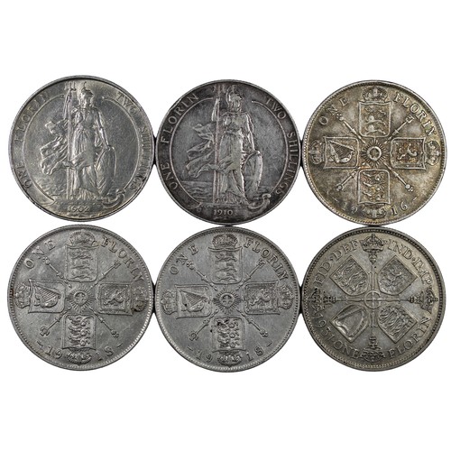 227 - Florins (6), Edward VII & George V comprising 1902, 1910, 1916, 1918 (2) & 1931. Generally g... 