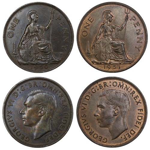 373 - 1950 & 1951 pennies, George VI. The two key series dates with 240,000 & 120,000 mintages res... 