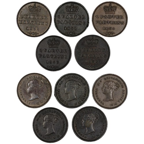 406 - Quarter Farthings (5), a full Victoria young head date run comprising 1839, 1851, 1852 & 1853 (2... 