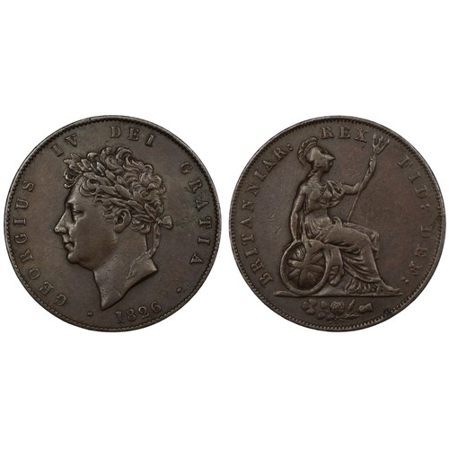 376 - 1826 Half Penny, George IV, reverse A with two incuse lines on saltire. Scratch across bust otherwis... 