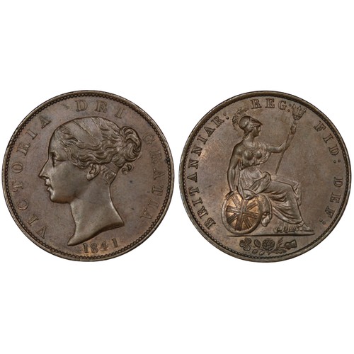 377 - 1841 Half Penny, Victoria young head. Broken lowe limb of E in DEI and appears therefore as DF.I. A ... 