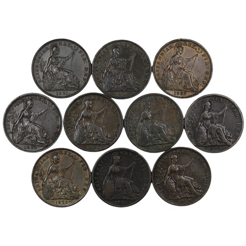 394 - Farthings (10), George IV laureate head, comprising 1821 (2), 1822 (2), 1823 (2), 1825 (3) & 182... 