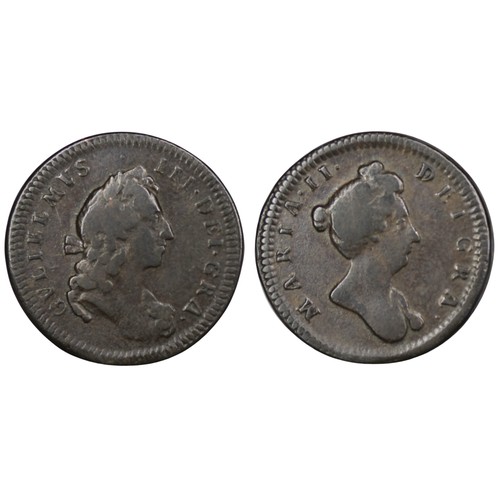 382 - William & Mary Farthing pattern/medalet. Obv. bust of William III facing right, Rev. bust of Mar... 